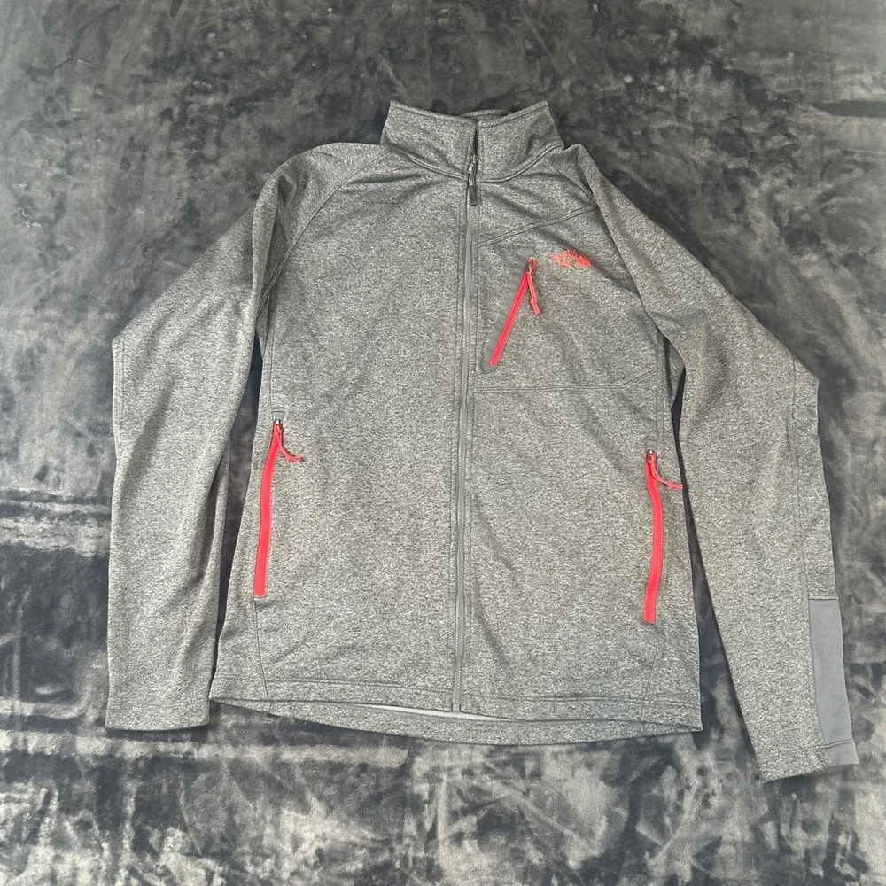 The North Face Fleece Jacket Mens Medium‎ Gray Red Full Zip Mock Neck